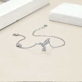 YAFEINI Hummingbird Anklet 925 Sterling Silver Hummingbird Flower Ankle Bracelet Hummingbird Jewelry Gifts For Women Gifts Jewellery Gifts