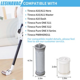 LesinaVac 8 Pack Replacement filter kit for Tineco A10/A11 Hero, A10/A11 Master & PURE ONE S11/S12/X, PWRHERO11 Snap Cordless Vacuums, 4 pack pre filters & 4 pack post filters