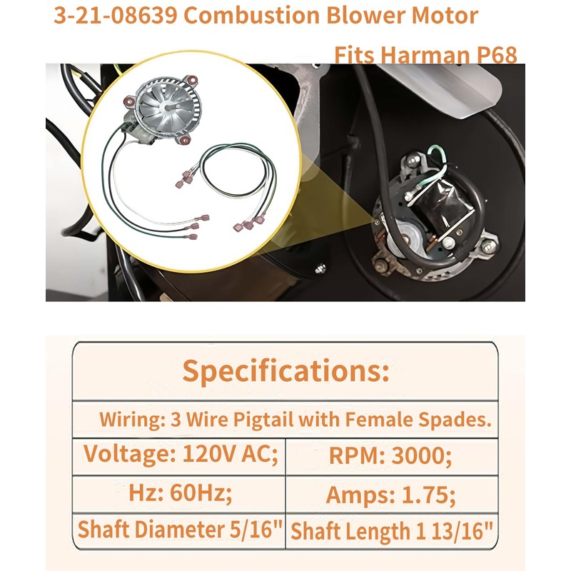 3-21-08639 Combustion Blower Motor for Harman P68, P43, P61, P61A,