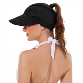Durio Sun Hats for Women UV Protection Wide Brim Sun Hat Womens Sun Shade Hats for Women Ponytail Womens Sun Hat Beach Cap Womens Sun Visor Hat Black One Size