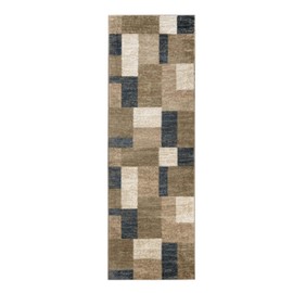 Superior Indoor Runner Area Rug, Jute Backed, Perfect for Entryway, Office, Living/Dining Room, Bedroom, Kitchen, Modern Geometric Patchwork Floor Decor, Clifton Collection, 2'7" x 8', Beige