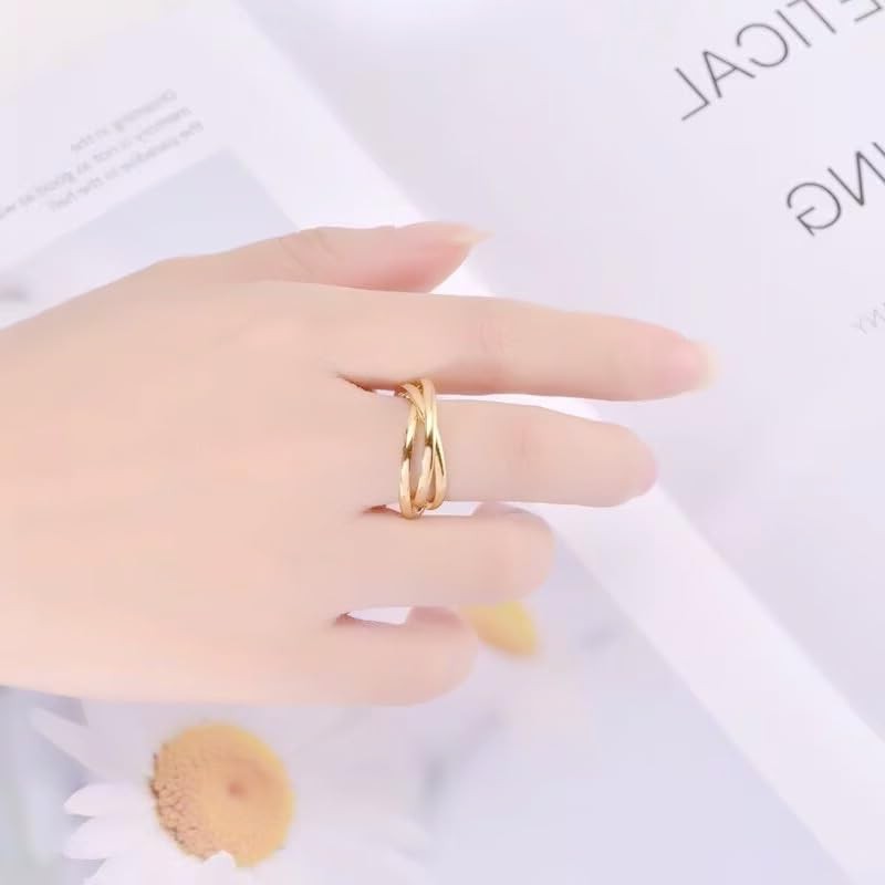 Triple Rings Rolling Stackable Band Rings for Women，rotatable Anti anxiety