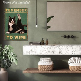 Dazzlewall Funny Cat Bathroom Picture Remember Cat Poster Cat Bathroom Sign for Toilet Bathroom 30 x 40 cm without Frame