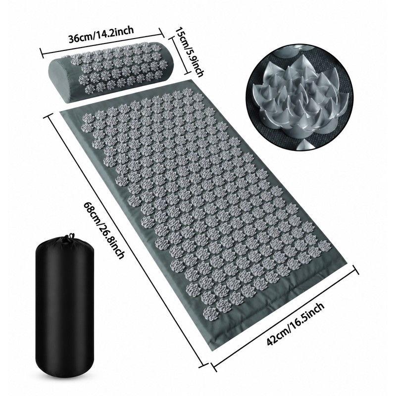Acupressure Mat with Optional Pillow, Textured Spike Relaxation Mat for