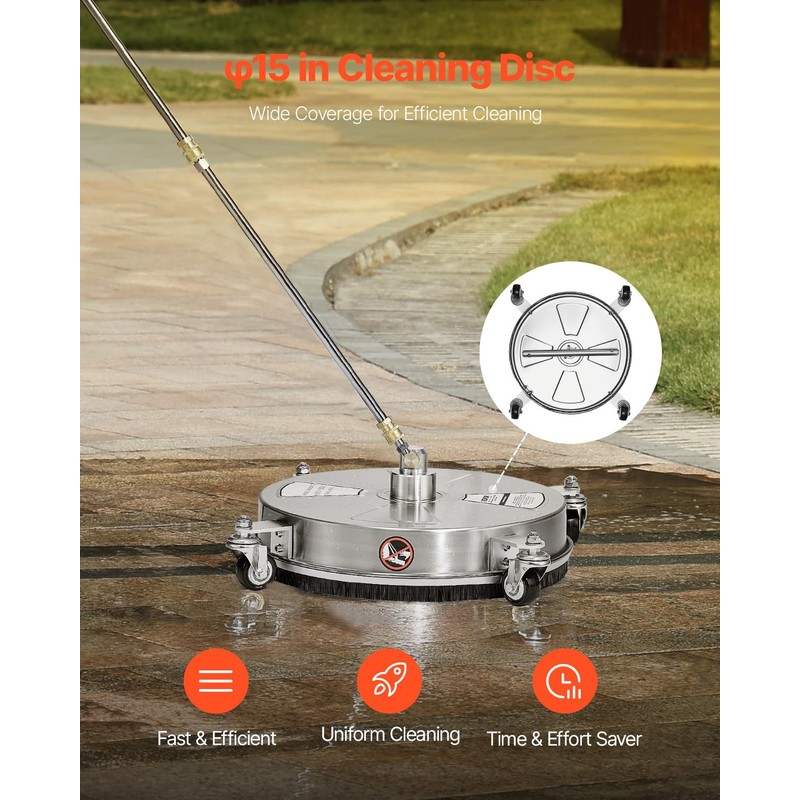 VEVOR 15 Inch Pressure Washer Surface Cleaner, 4000 PSI Stainless