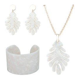 Dochais Jewellery Set, Women's Necklace, Women's Bracelet, Women's Earrings, Leaf Shape Lucky Bracelet, Partner Bracelet, Zinc