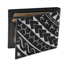 Polynesian Tattoo Bifold Wallet for Men Genuine Leather, "Manu" Tattoo art by Eugene Ta’ase (Pebbled Leather, Black) from NAKOA