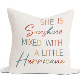 Rusenbao Kids Throw Pillow Covers 18x18,She is Sunshine Mixed with a Little Hurricane,Girls Room Decor Pillowcase for Girls Kids Room Bedroom Nursery