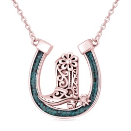 KoyeKei Rose Gold Cowboy Boot Necklace for Women 925 Sterling Silver Pink Turquoise Horseshoe Pendant Western Country Jewelry Horse Gifts for Cowgirl Cowboy