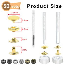 50Sets Snaps Button Kit, Leather Snaps Fasteners, Metal Button Press Studs with 4 Install Tools for Fabric Leather Bag Clothes Jackets Bracelets Fashion DIY Sewing (12mm, Mixed)