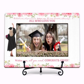 TIOFUNO Graduation Picture Frame 4x6, Floral Wooden Tabletop Photo Frame With Stand, High School College Graduate Gift for Her, Behind You All Your Memories-A02