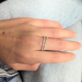 10K White Gold 1/12 Cttw Diamond Accented Floral Stackable Stacker Ring (H-I Color, SI2-I1 Clarity) - Size 7-1/2