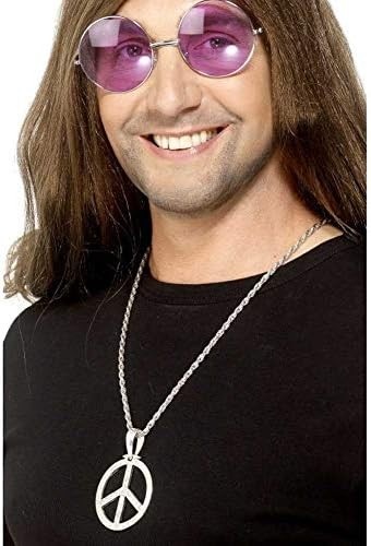 Smiffys '60s Peace Sign Hippie Medallion, Silver with 44cm Chain, 1960's Groovy Fancy Dress, 1960s Dress Up Jewellery