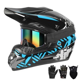 SPARK DOT Youth Motocross Helmet Kids Dirt Bike Helmets - Full Face, Lightweight & Breathable for Off-Road E-Bike BMX MX ATV (with Gloves Goggles Mask) 4Pcs Set, Large(59-60cm), Grey