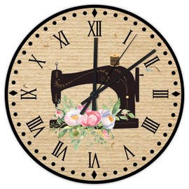 Wall Clocks Vintage Sewing Machine Rustic Wooden Art Hanging Clock Battery-Powered with Quartz Movement Tailor Gift Round Clock for Bathroom, Kitchen, Living Room, Bedroom 15 Inch Wedding Gift