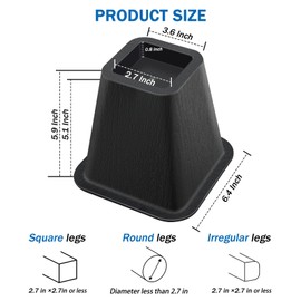 ANNKUT 6 Inch Heavy Duty Bed Risers, Furniture Risers for Desk, Chair, Table or Sofa, Couch Lift Risers, Supports up to 2200 lbs per Leg(4 Pack Black)