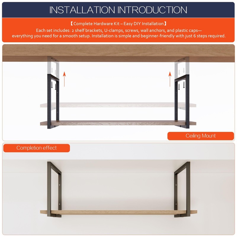 HARDJULAN 2-Tier Square Shelf Bracket, 26-3/8" Height, Wall/Ceiling Mount Storage