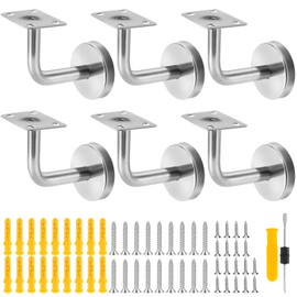 GZjiyu Pack of 6 Handrail Brackets, Stainless Steel, Wall Mounting, Handrail Support for Corridor Support Rod, Stair Railing, Older Handrails with 1 Screwdriver