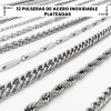 Ycrigns® 12pzs Pulseras Acero Inoxidable Cubano Eslabón Plata Hombre