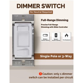 MOES Dimmer Light Switches 2pcs, 3 Way & Single Pole Dimmable Switch for LED,CFL,Incandescent,Halogen, 600Watt Max, ON/Off Switch with Dimming Slide, No Neutral Wire Required