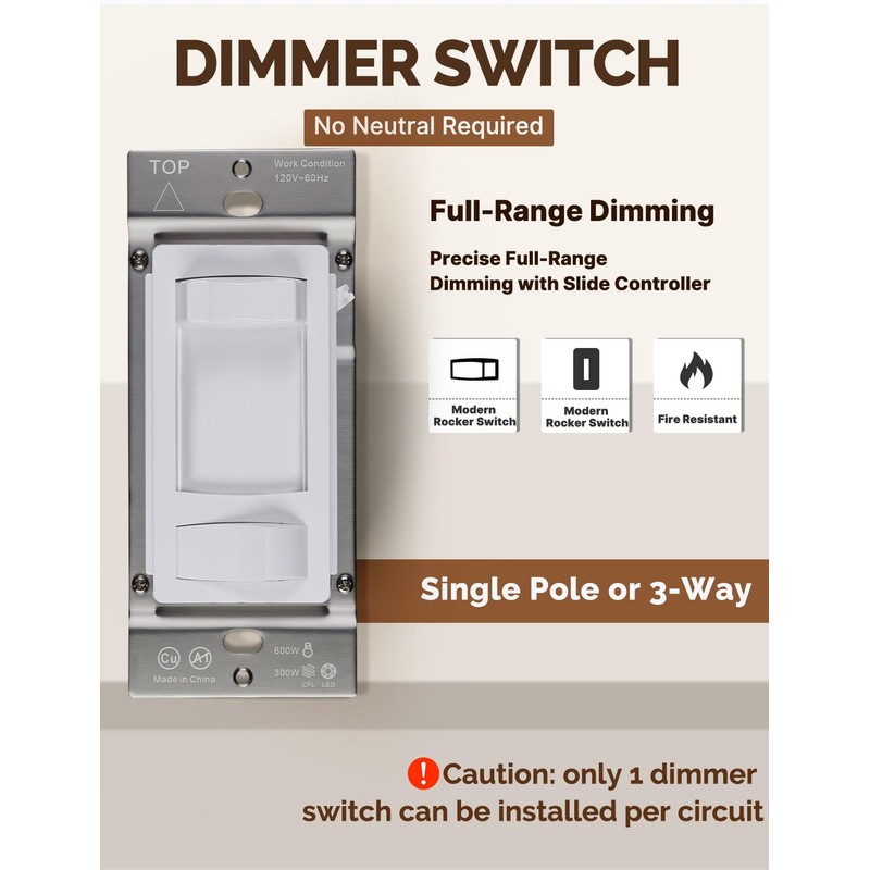 MOES Dimmer Light Switches 2pcs, 3 Way & Single Pole