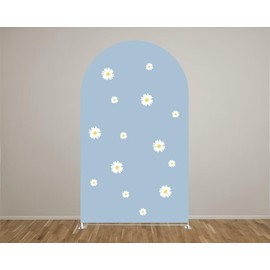 KONPON Daisies Arch Backdrop Fabric Cover Blue Arch Backdrop Stand Covers for Retro Groovy Birthday Party Baby Shower Decoration