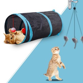 Cat Tunnel, Andiker Cat Tunnel with 2 Holes, Foldable Washable Cat Tunnel Long Tunnel Cat Play Pet Toy (Black)