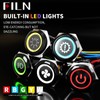 FILN 2-Pack 19mm White LED Latching Push Button Switch, 12V-24V