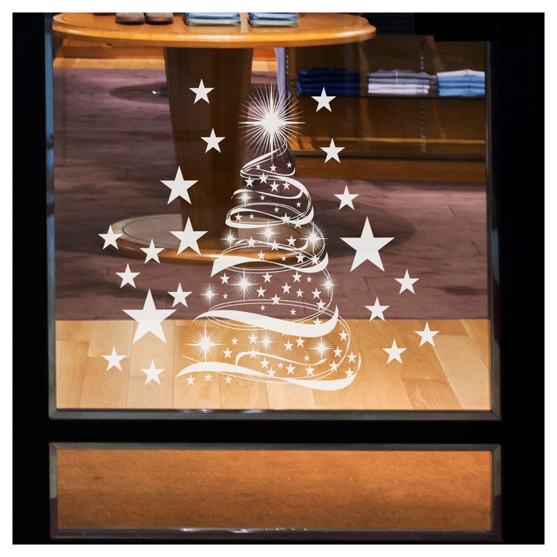 Christmas Windows Stickers - Christmas Star Tree with Xmas Stars