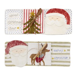 Mud Pie Christmas Hostess Platter Set, Santa and Deer, 6" x 16"