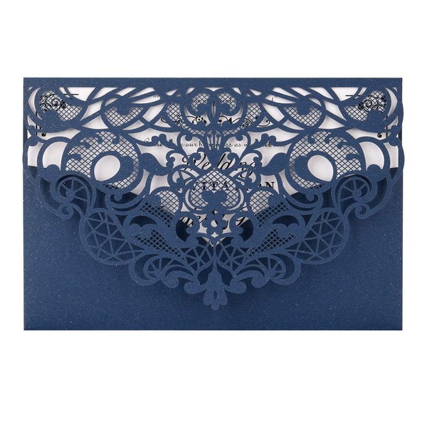 FOMTOR Navy Blue Laser Cut Wedding Invitations Kit Lace Wedding Invitations with Envelopes and Inner Sheets for Wedding,Birthday Parties,Baby Shower 50 Packs