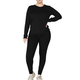 Kaximil Women's Workout Tracksuit 2 Piece Outfits Long Sleeve Top Legging Jogger Pants Set, X-Large, Black