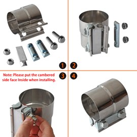 Exhaust Clamps Band Clamp 2.5" Lap Joint - Stainless Steel Lap Joint Exhaust Band Clamp with 1 Block 2Pcs for 2.5" Od to 2.5" Id Exhaust Pipe, Muffler, Elbow and Exhaust Tubing Connection(2 Pack)