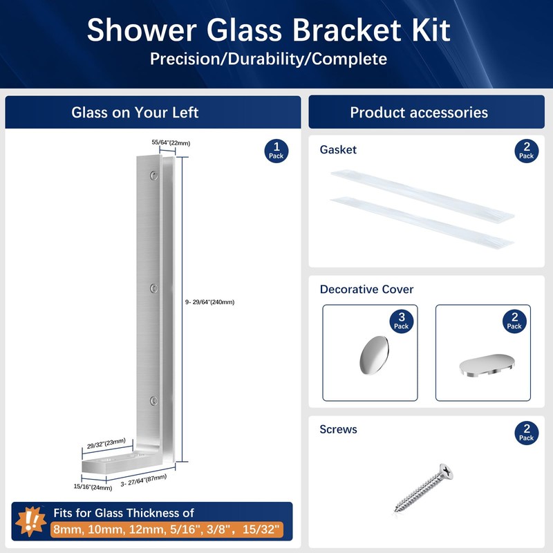 LukLoy Fixed Glass Bracket, Wall to Glass Shower Support Bar,