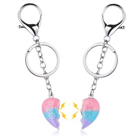 EQLEF Keyring Friendship Children, 2 Piece Key Ring Best Friend BFF Keyring for 2 Girls Key Ring Friends Gifts for Birthday Graduation Christmas, Slivery
