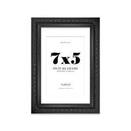 7x5 Black Ornate Photo Frame With White Mat For 6x4 Picture, Ready to Hang or Stand, 1 Pack