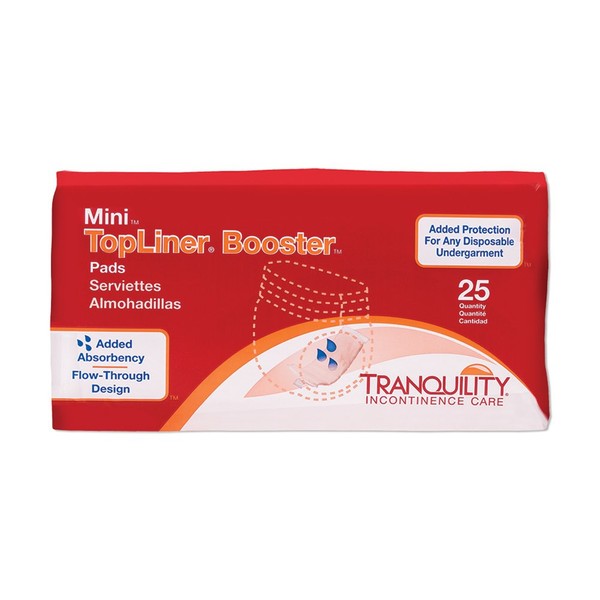 Tranquility TopLiner Disposable Booster Pads with Adhesive Strip, Secure Placement, Extra Absorption, Odor Control, Stackable, Mini (10.5" x 2.75") 200 ct