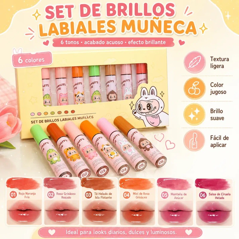 Set De 6 Brillos Labiales Hidratantes Con Acabado Espejo