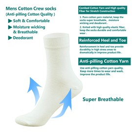 MAGIARTE Mens Crew Socks Anti-pilling Cotton Moisture Wicking Breathable Dress Socks for Men 6-Pack (White L)