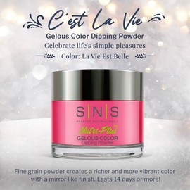 SNS Nail Dip Powder, Gelous Color Dipping Powder - La Vie Est Belle (Pink/Fuchsia, Cream) - Long-Lasting Dip Nail Color Lasts 14 Days - Low-Odor & No UV Lamp Required - 1 OZ