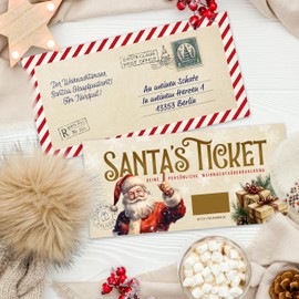KOKO&LORA® Santa's Ticket – to Personalise – with Scratch Sticker • Surprise • Voucher to Fill Yourself with Scratch Sticker – Scratch Card for Labelling