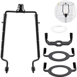 Mornajina 7 8 9 10 inch Lamp Shade Harp Holder, Adjustable Lamp Harps and Finals, Fit both Standard Lamp Rod and E26 E27 Light Base UNO Fitter Adapter Converter Finial Set (Black)