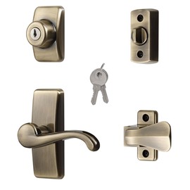 Ideal Security GL Door Lever Set with Keyed Deadbolt Lock for Storm and Screen Doors, Antique Brass (4-Piece Set)