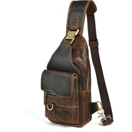 8241 - Mochila bandolera de piel auténtica para senderismo y viaje, para hombres y mujeres, 8241 café, Medium, Estilo retro clásico sin calle