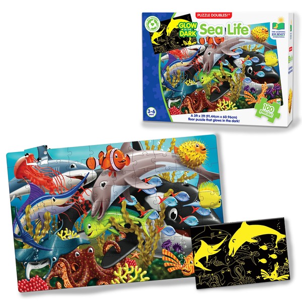 The Learning Journey Puzzle Doubles Glow in The Dark - Sea Life - 100 Piece Glow in The Dark Preschool Puzzle (3 x 2 feet) - Educational Gifts for Boys & Girls Ages 3 and Up