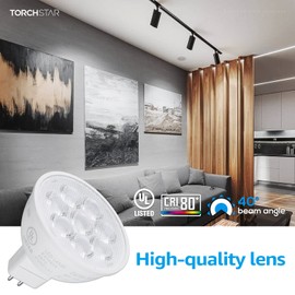 TORCHSTAR 12-Pack MR16 LED Bulbs, 50W Halogen Equivalent, GU5.3 Bi-Pin Base, 12V 550lm 6.5W Spotlight Bulb, UL Listed, 5000K Daylight, for Recessed Light, Track Lighting
