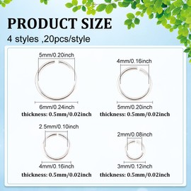 DICOSMETIC 80Pcs 4 Sizes Sterling Silver Jump Rings 2/2.5/4/5mm Open Jump Rings DIY Split Rings Small O Ring Connector for Keychain Necklace Bracelet Earring Jewelry Making and Repair
