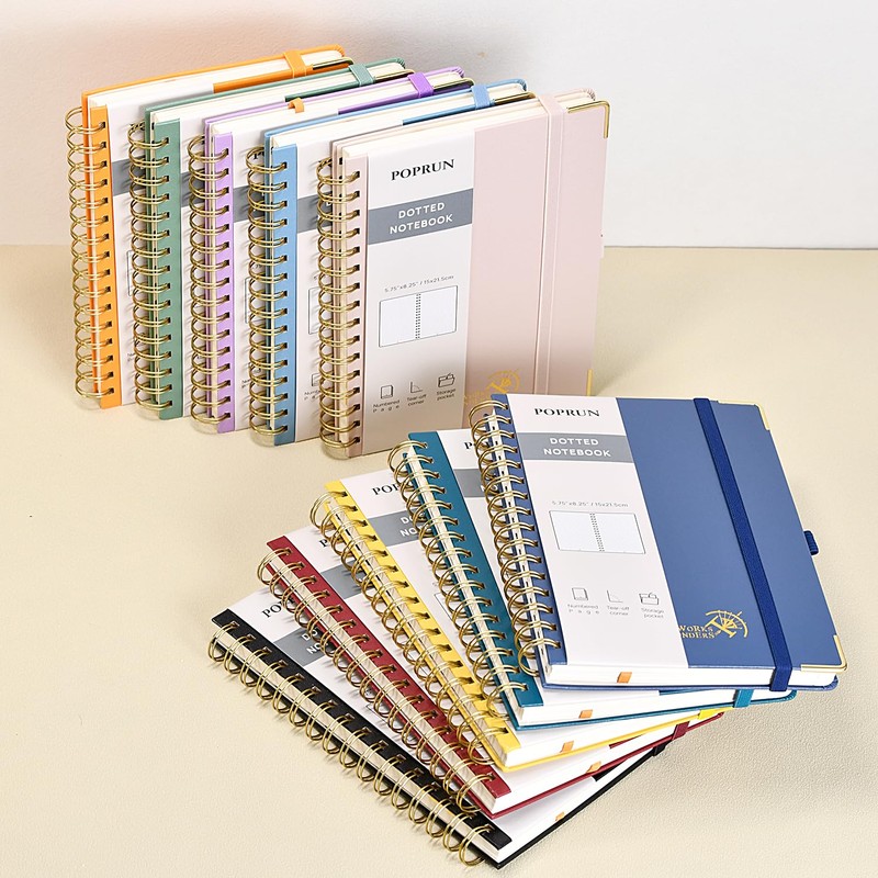 POPRUN Spiral Bullet Dotted Journal Notebook, [A5 Size] - 120