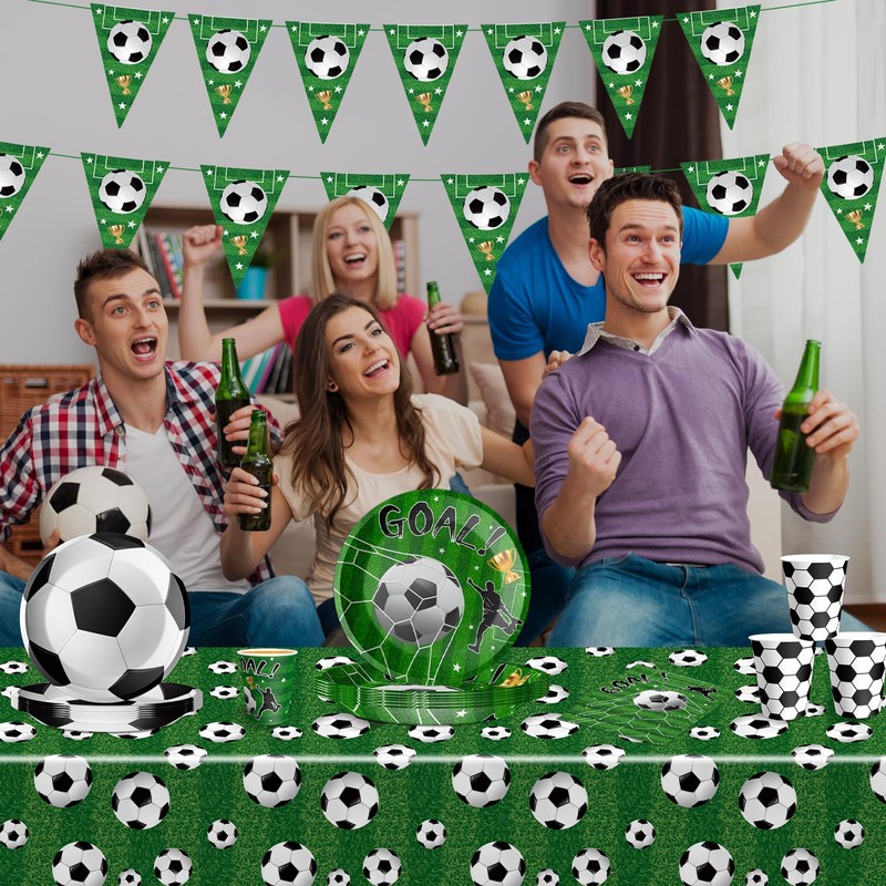 Soccer Birthday Party Supplies Kit, Soccer Theme Decorations - Serves