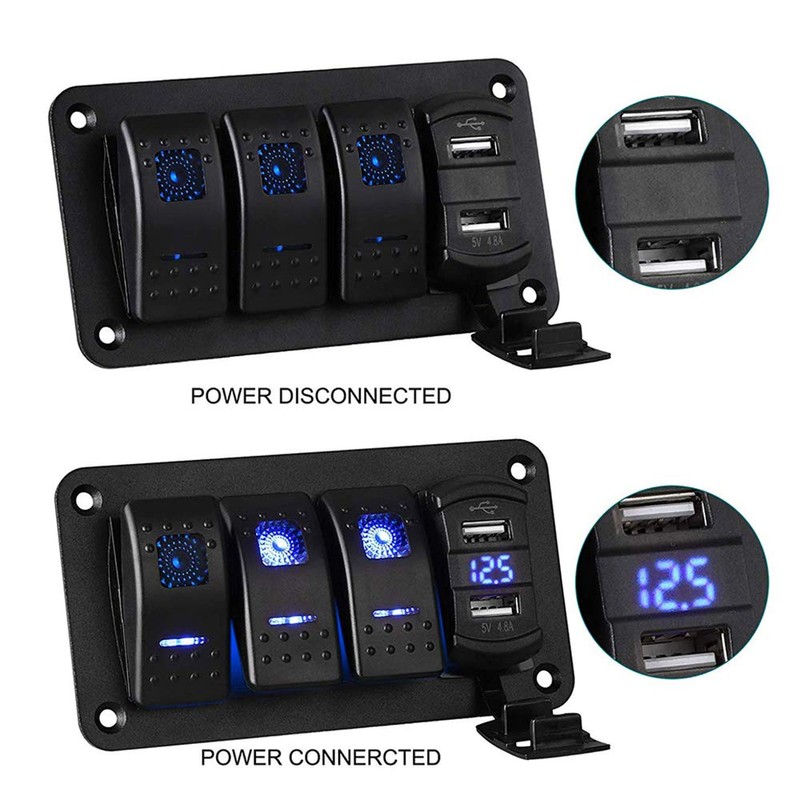 Switch Panel, Waterproof, Boat Switch, 3 Rungs, Car, Boat, Marine,